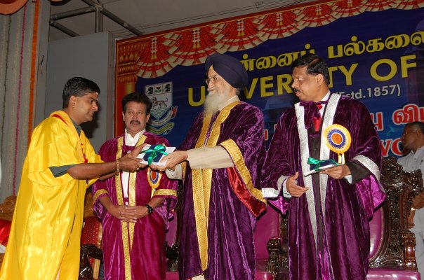 Receiving Gold Medal for MA(Indian Music) from University of Madras